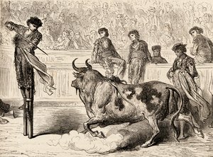 Un torero en zancos en Sevilla, España, 1878 de European School